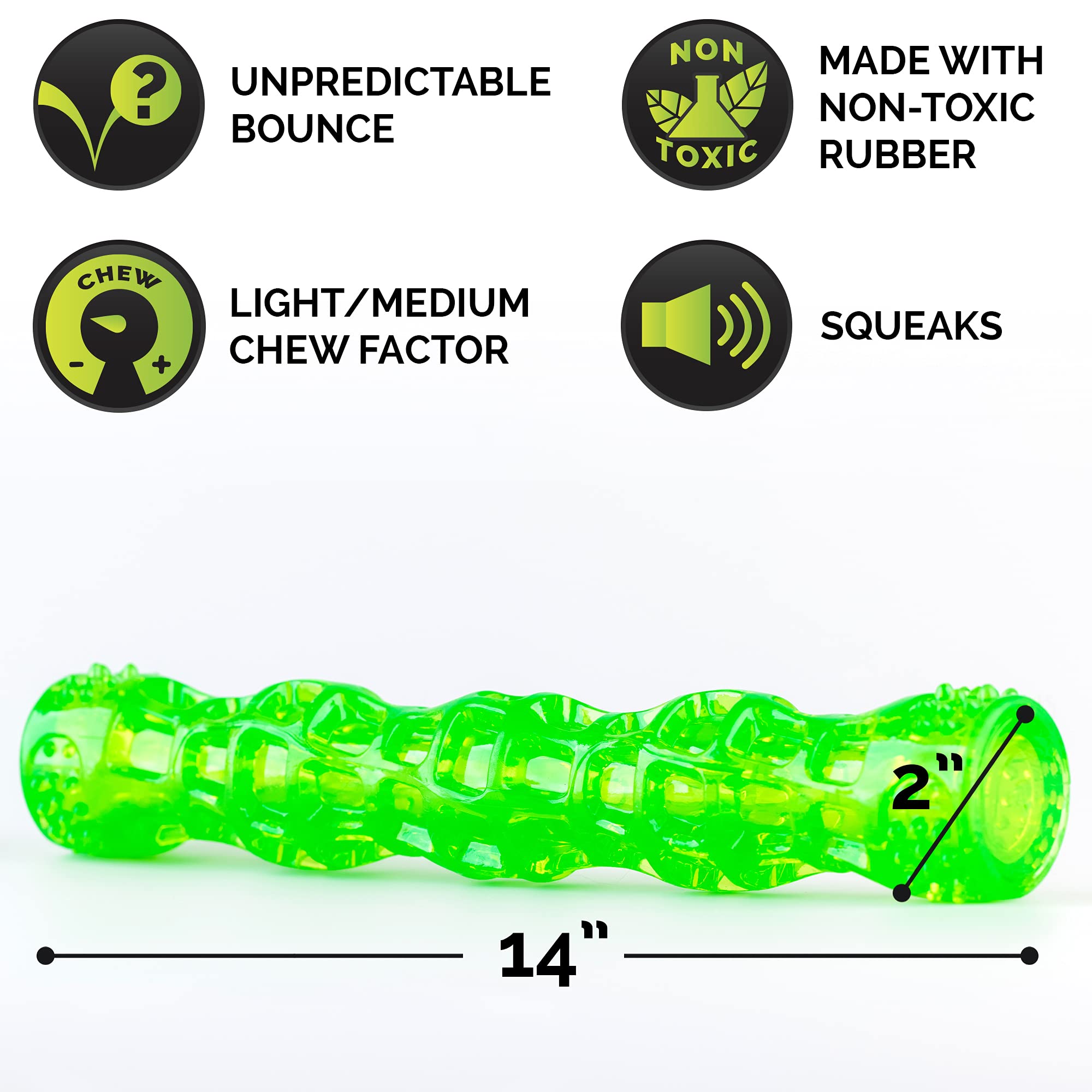 Hyper Pet Dura-Squeaks Stick Dog Toy, Large, Green