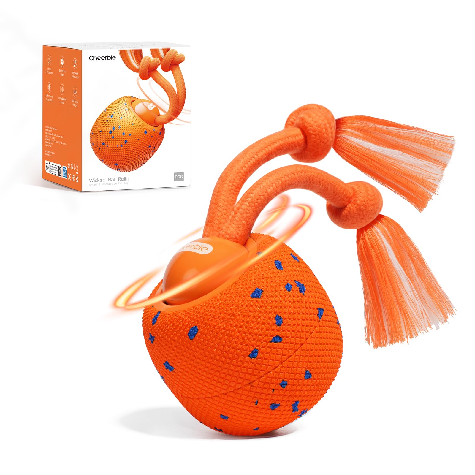 Cheerble Smart Interactive Dog Toy, Wicked Ball Rolly, Automatic Moving, Bouncing, Rotating, E-TPU Material, Active Rolling Interactive Dog Ball for Medium and Large Dogs (Blue)