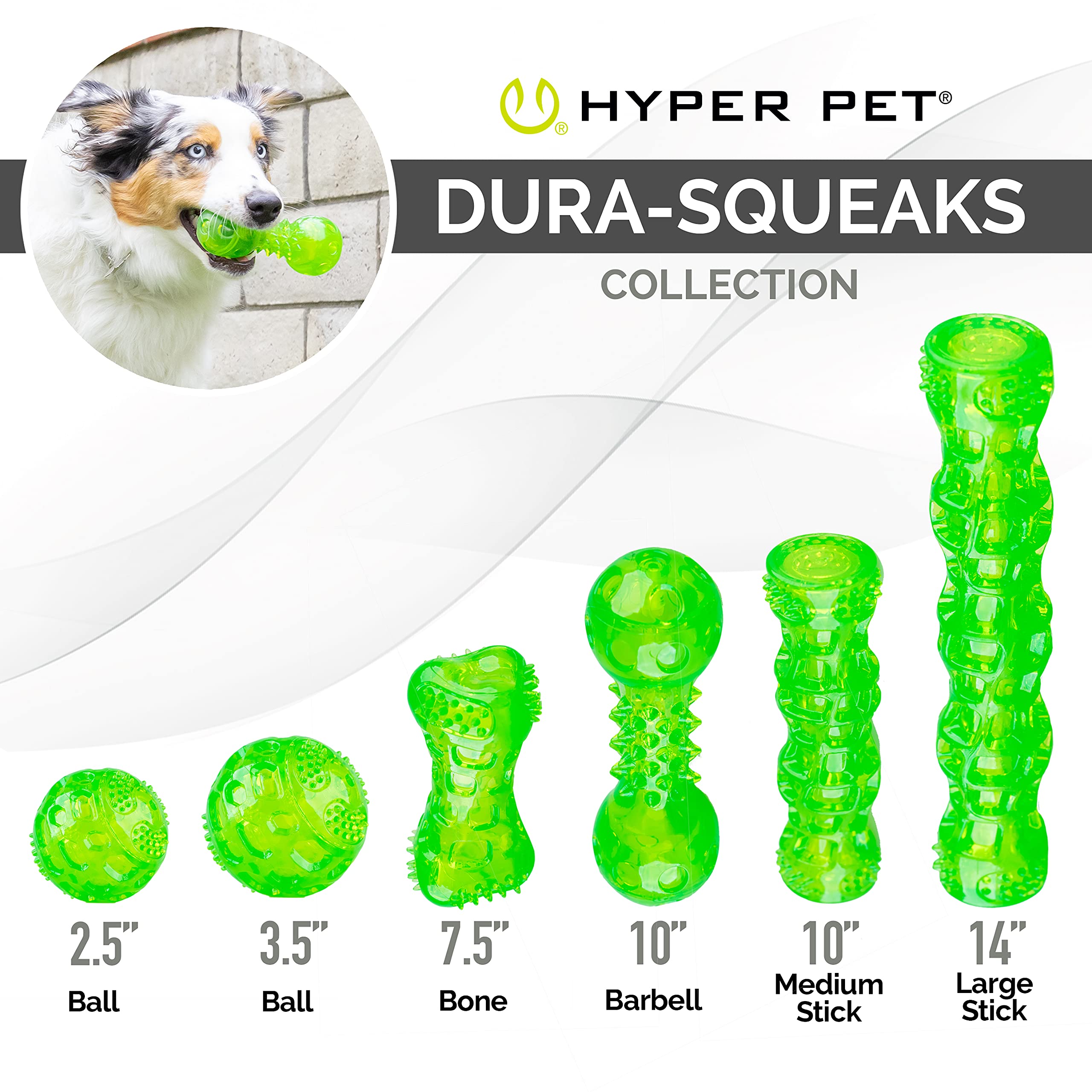 Hyper Pet Dura-Squeaks Stick Dog Toy, Large, Green